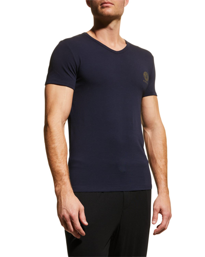 Shop Versace Jersey V-neck T-shirt In Navy