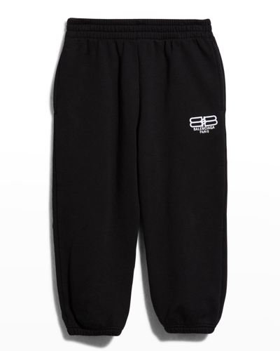 Shop Balenciaga Kid's Logo Embroidered Jogger Pants In Washed Blackwhite