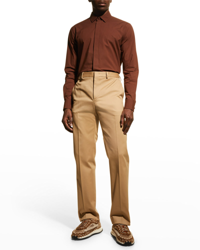 Shop Valentino Men's Slim-fit Gabardine Pants In Beige