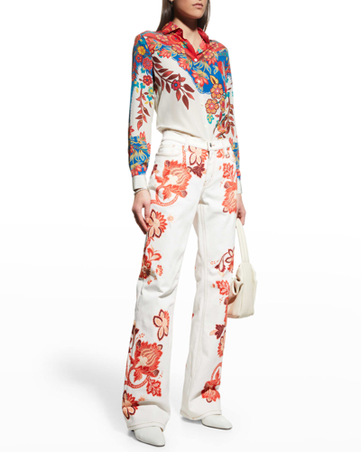 Shop Etro Abstract Floral Silk Blouse In White