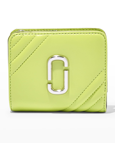 Shop Marc Jacobs Mini Compact Lambskin Wallet In Green Glow