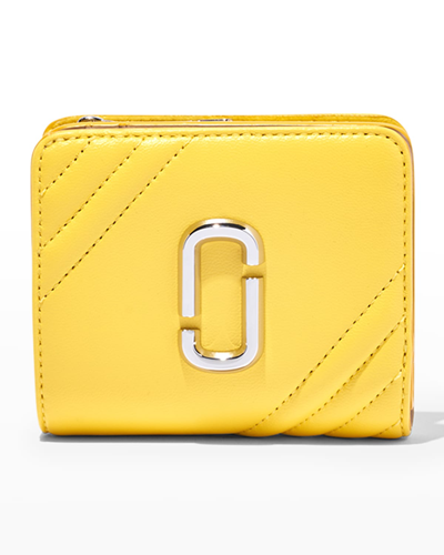 Shop Marc Jacobs Mini Compact Lambskin Wallet In Golden Kiwi