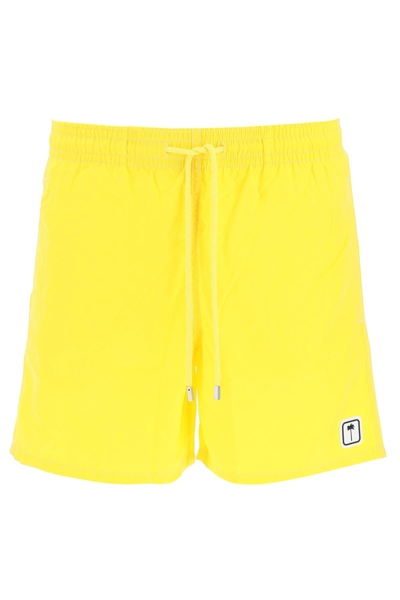 Shop Palm Angels X Vilebrequin Monogram Swim Shorts In Yellow