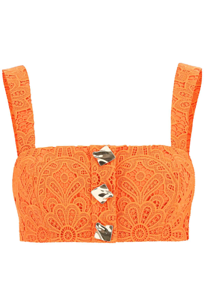 Shop Self-portrait Self Portrait Lace Cropped Top In Orange