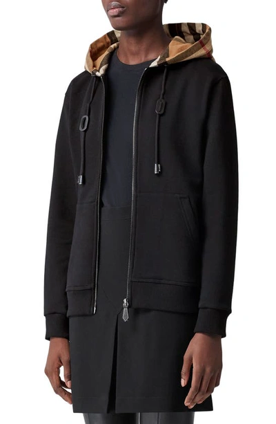 Burberry Willow Check-hood Zip-up Sweatshirt In Black | ModeSens