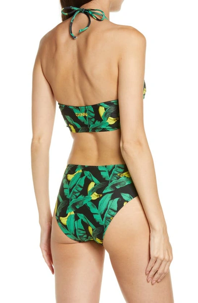 Shop Ganni Tropical Print Ruched Bikini Top In Banana Tree Black