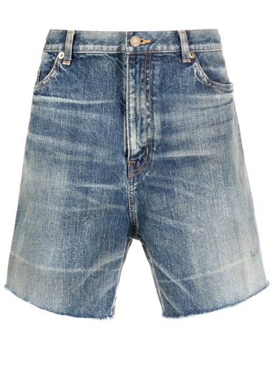 Shop Saint Laurent Distressed-effect Denim Shorts In Blue