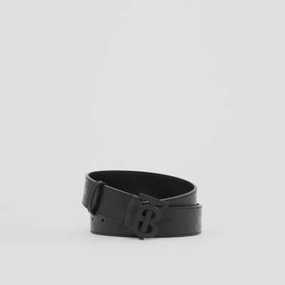 Shop Burberry Monogram Motif Embossed Check Leather Belt In Black