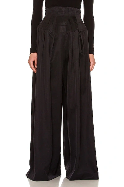 The Row Trude Pleated Silk And Wool-blend Wide-leg Pants In Black