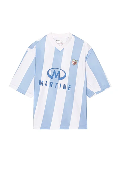 Shop Martine Rose Twist Football Top In White Light Blue Stripe Print