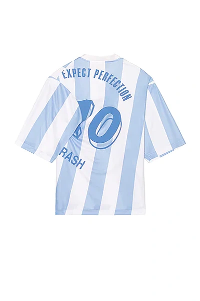 Shop Martine Rose Twist Football Top In White Light Blue Stripe Print