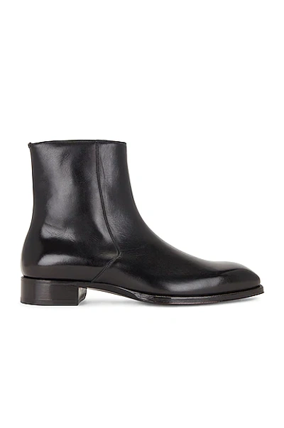 Shop Tom Ford Burnished Leather Ankle Boot In Black