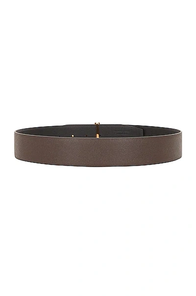 Tom Ford Small Grain Calf T Belt In Chocolate & Black