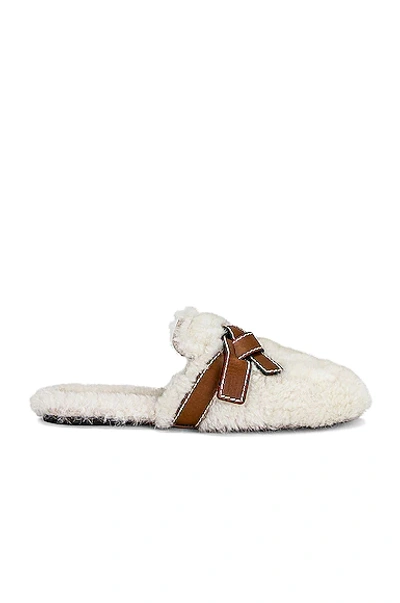 Shop Loewe Shearling Gate Mule In Soft White & Tan