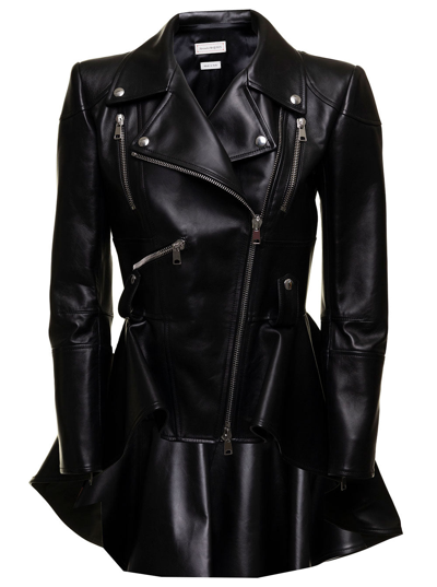 Shop Alexander Mcqueen Woman's Asymmetric Black Leather Jacket