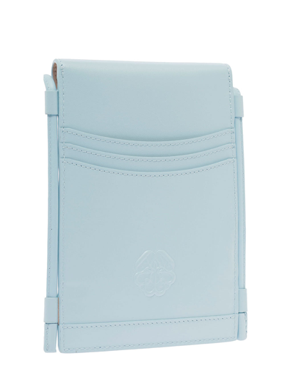 Shop Alexander Mcqueen Woman's The Curve Micro Light Blue Leather Crossbody Phone Case