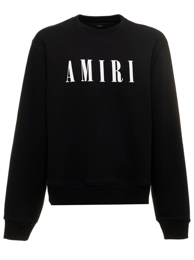 Shop Amiri Man's Black Cotton Crew Neck Sweatshirt With  Logo Print