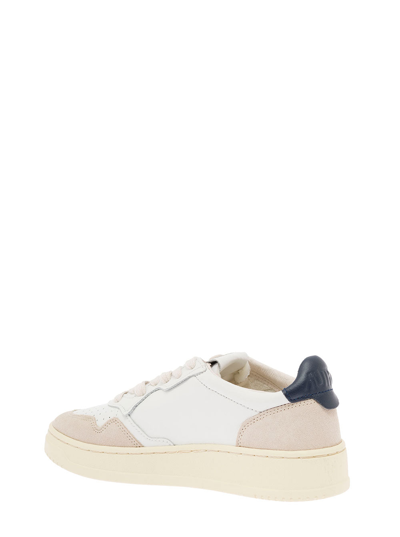 Shop Autry Woman's Low White And Blue Leather And Suede Sneakers