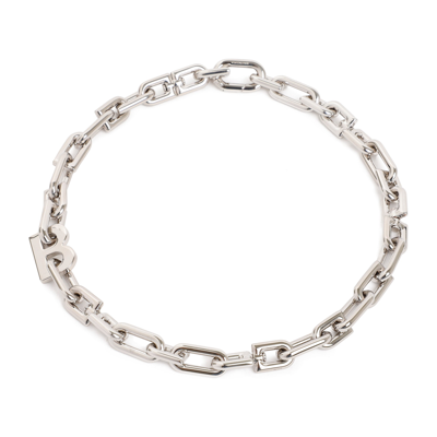Shop Balenciaga B Chain Thin Necklace Jewellery In Metallic