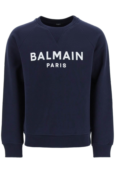 Shop Balmain Flocked Logo Sweatshirt In Blue