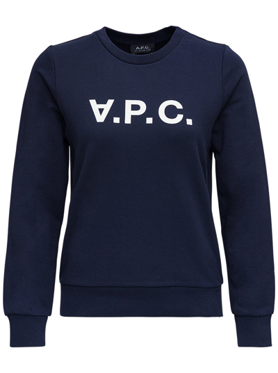 Shop Apc Blue Cotton Sweatshirt With Logo Print