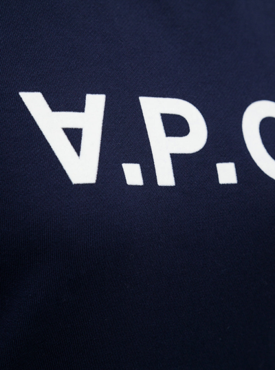 Shop Apc Blue Cotton Sweatshirt With Logo Print