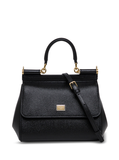 Shop Dolce & Gabbana Woman's Sicily Dauphine Leather Handbag In Black