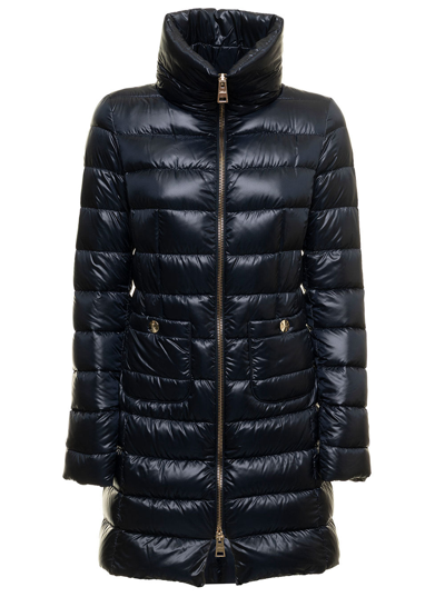 Shop Herno Woman's Maria Blue Quilted Nylon Long Down Jacket