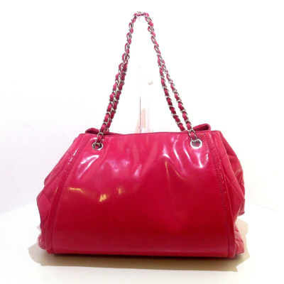 Chanel Pink Patent Vinyl Lipstick Ligne Large Accordion Tote Bag