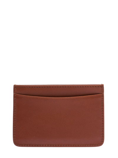 Shop Apc A.p.c.  Man's Brown Leather Card Holder With Logo Print