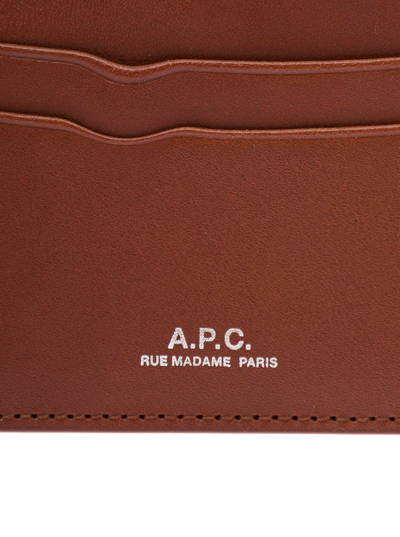 Shop Apc A.p.c.  Man's Brown Leather Card Holder With Logo Print