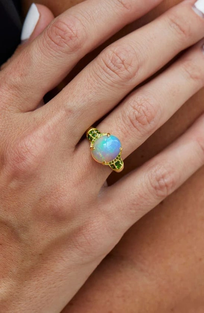 Shop Savvy Cie Jewels 18k Gold Plated Sterling Silver Ethiopian Opal & Chromediopside Ring In Green