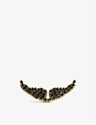 Shop Zadig & Voltaire Zadig&voltaire Noir Swing Your Wings Rhinestone-encrusted Metal Badge