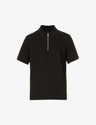 Shop Givenchy Men's Black Zipped Branded-hardware Regular-fit Cotton-piqué Polo Shirt