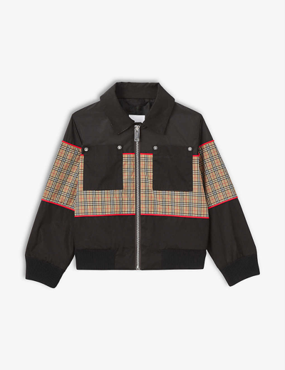 Shop Burberry Liam Checked-panel Woven Technical Jacket 4-14 Years In Black