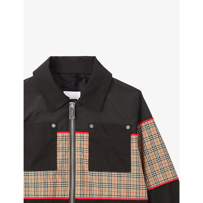 Shop Burberry Liam Checked-panel Woven Technical Jacket 4-14 Years In Black