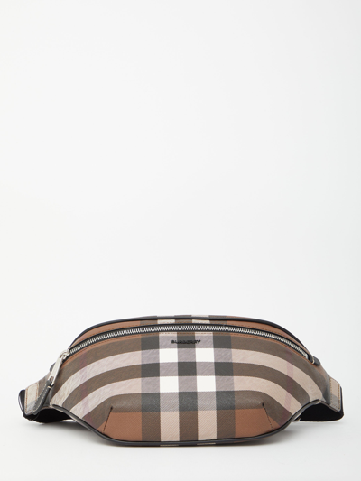 Shop Burberry Check Leather Bum Bag In Brown