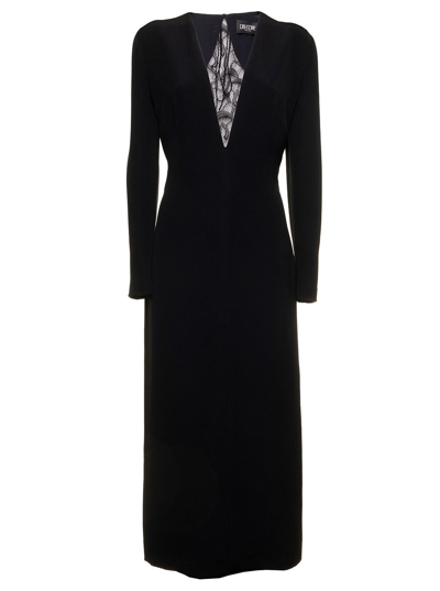 Shop Del Core Woman's Black Midi  Viscose Dress With Lace Detail