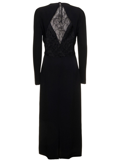 Shop Del Core Woman's Black Midi  Viscose Dress With Lace Detail