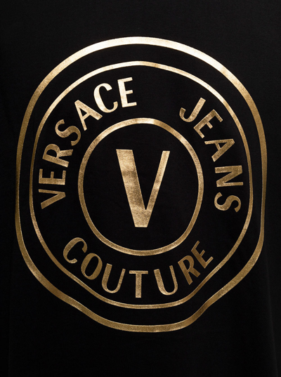 Shop Versace Jeans Couture Man's Black Cotton T-shirt With Logo Print