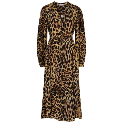 Shop Stella Mccartney Cheetah-print Silk Crepe De Chine Dress In Brown