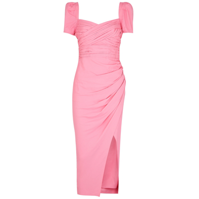 Shop Self-portrait Pink Gathered Wrap-effect Midi Dress