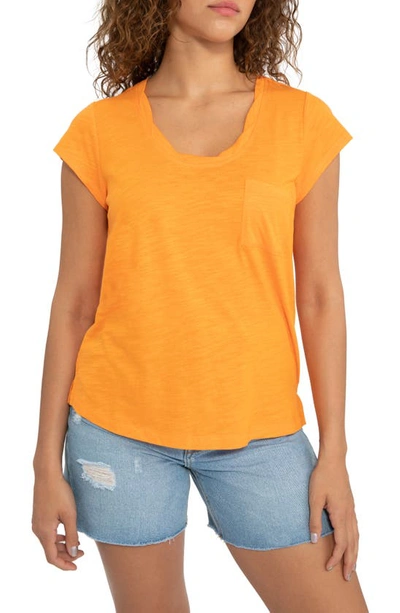 Shop Sanctuary Traveler Twist Neck Cotton Blend Top In Tangerine