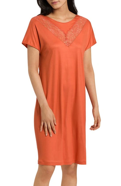 Shop Hanro Juna Lace Inset Nightgown In 1279 - Coral Gold