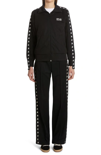Golden Goose Deluxe Brand High-collar Sweatshirt With Star Detailing And Zipper In Black/white