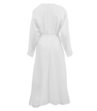 Shop Alejandra Alonso Rojas Long Sleeve V Neck Dress In White