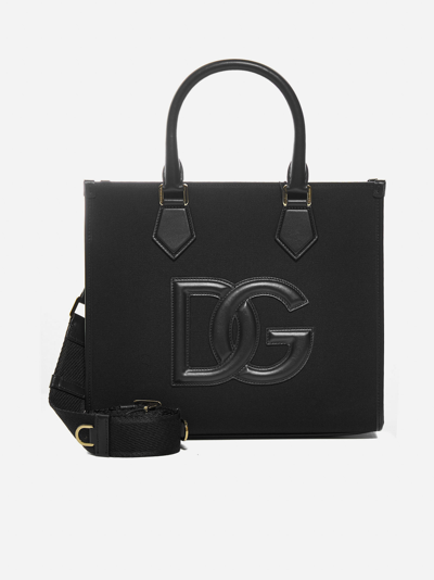 Shop Dolce & Gabbana Dg Logo Canvas And Leather Small Tote Bag