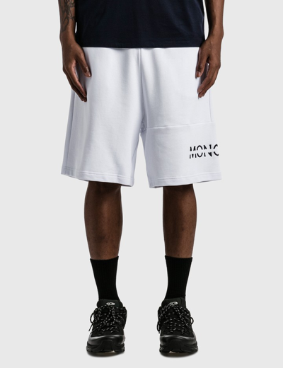 Shop Moncler Embroidered Logo Shorts In White