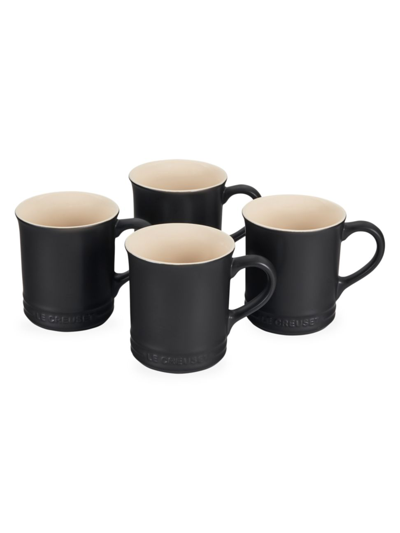 Shop Le Creuset 4-piece Stoneware Mug Set In Licorice