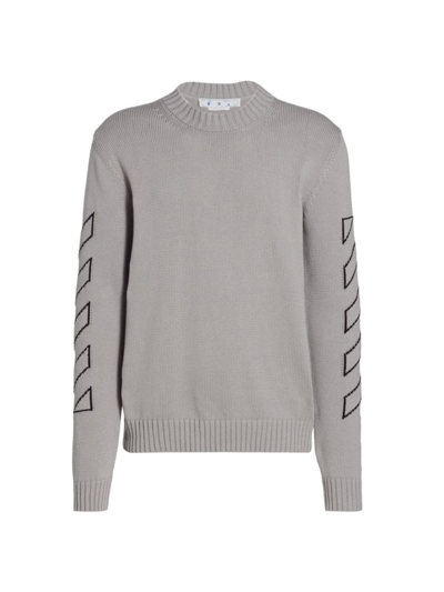 Shop Off-white Men's Diag Knit Crewneck Sweater In Medium Grey